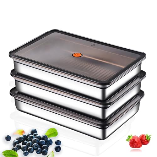 Stainless Steel Food Storage Containers, Silver, Airtight with Vacuum Seal, Stackable Rectangular, 3-Piece Set, BPA-Free Lids, for Meal Prep and Leftovers Storage(Shallow- 1.9'' Height) - color: Black - 1.9'' Height