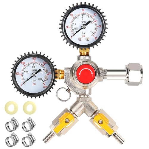 Y-Shaped Co2 Regulator for Kegerator - CGA320 Co2 Pressure Regulator for 2 Beer Kegs, Commercial Dual Gauge Co2 Tank Regulator Kegerator Parts, Kegerator Regulator with 4 Hose Clamps - size: Dual Output (Y Shape)