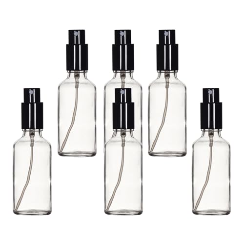 YIZHAO Clear Glass Spray Bottles 2oz, with Small Fine Mist Spray, Metal Cap, Refillable for Essential Oil,Travel,Cleaning,Perfume,Aromatherapy,Makeup – 6 Pcs - color: Transparent, size: 50ml-6