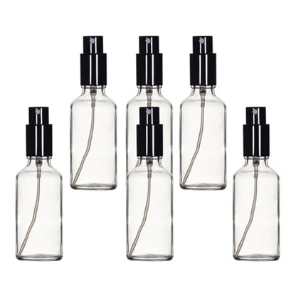 YIZHAO Clear Glass Spray Bottles 2oz, with Small Fine Mist Spray, Metal Cap, Refillable for Essential Oil,Travel,Cleaning,Perfume,Aromatherapy,Makeup – 6 Pcs - color: Transparent, size: 50ml-6