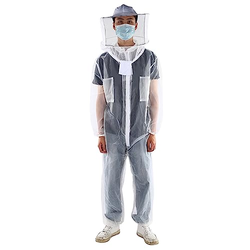 GLOGLOW Sting Proof Beekeeping Suit for Men Women Sting Proof Beekeeping Suit with Round Veil Hat Beekeeper Costume Ventilated Hood Bee Outfit for Backyard and Supplies (L)
