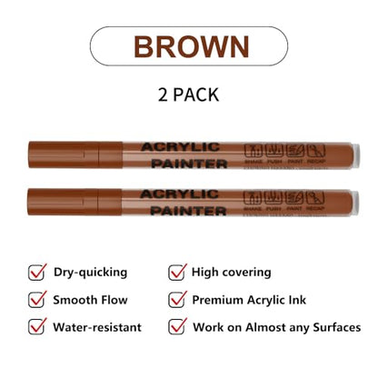 Acrylic Paint Pens Waterproof Markers 2 Brown Permanent Marker Pens Acrylic Pens for Rock Painting Glass Stone Ceramic Metal Fabric Pebble Painting pens Craft Supplies - color: Brown