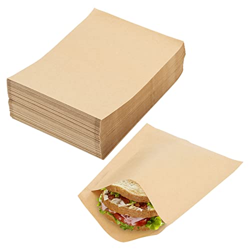 Kraft Paper Treats Bags - 200 Pcs Brown Flat Wax-lined Packing Bags for Bakery Cookies, Bread, Snacks (5.9 x 7.9 inch) - size: 5.9x7.9 inch-200pcs