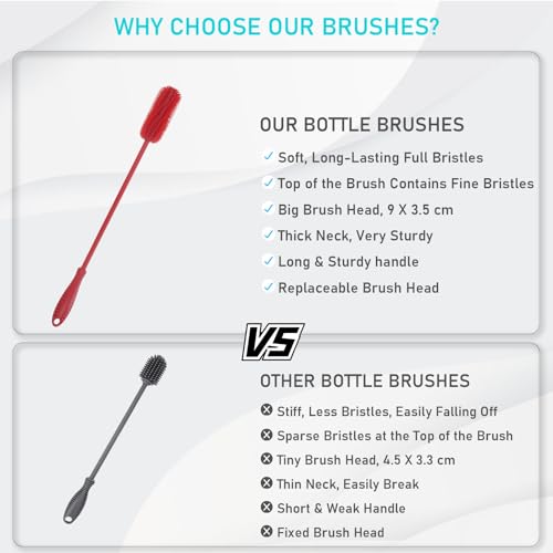 15.7" Silicone Bottle Brush, ddLUCK Water Bottle Cleaner Brush for Stanley, Hydroflasks, Glass, Thermos Sports Bottle, Vase and Glassware, Bottle Brush Cleaner for Small Narrow Neck Containers (Red) - color: Long Red