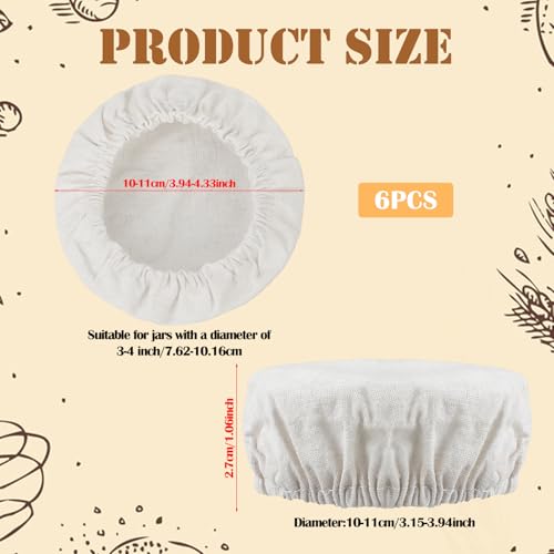6Pcs Sourdough Starter Jar Covers Reusable Fermentation Lids Fits 3-4 Inch Jar Mouths, Elastic Cloth Bowl Covers Breathable Sourdough Jars Cover for Mason Jars Wide Mouth and Normal Mouth