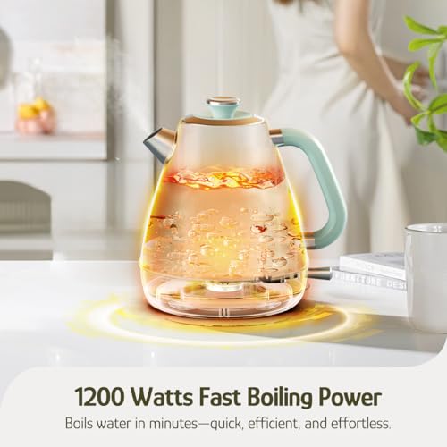 Hazel Quinn Retro Electric Kettle - 1.7 Liters / 57.5 Ounces Tea Kettle with Thermometer, All Stainless Steel, 1200 Watts Fast Boiling, BPA-free, Cordless, Automatic Shut Off - Mint Green - color: Mint Green