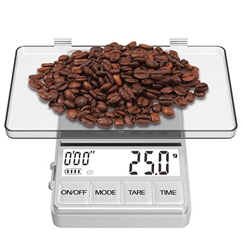 WEIGHTMAN Small Coffee Scale with Timer, 1000g x 0.1g, Mini Espresso Scale | Stainless Steel Food Scale for Grams and Ounces, Large Backlit LCD, Travel Pocket Scale for Pour Over Coffee, Tea and Baking - color: Silver