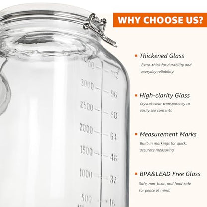 2 Pack 1.1 Gallon Square Super Wide Mouth, Airtight Glass Storage Jars, with Measurement Marks, Leak-Proof Lids for Kitchen Pantry, Canning, Dry Food (Flour, Sugar) & Drinks - size: Wide Mouth Set of 2