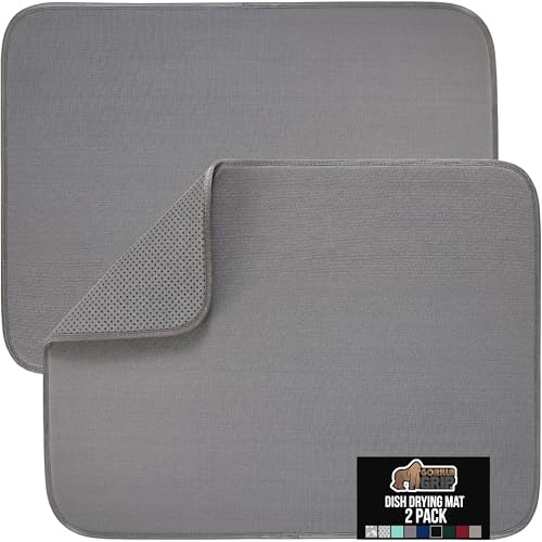 GORILLA GRIP Ultra Water Absorbent Microfiber Dish Drying Mat, 2 PK, Slip Resistant Grip Dot Backing, Fast Drying Mesh Pad for Dishes, Kitchen Sink Counter, Machine Washable Dishrack Mats, 18x16, Gray - color: Gray, size: 18" x 16" (2 Pack), style: Microf
