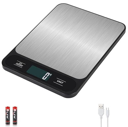 33lb/15kg USB Rechargeable Digital Kitchen Scale, Food Scale, LCD Display, High Capacity Weight Grams and Ounces for Baking Cooking and Meal Prep, 6 Units with Tare Function