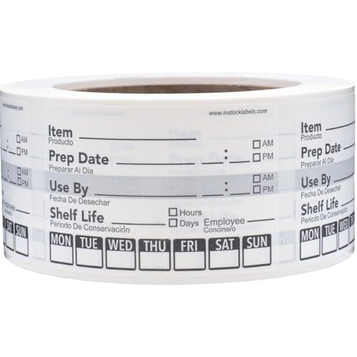 Dissolvable Day of The Week Use by Shelf Life Labels, 2 x 3 Inch 500 Adhesive Stickers for Organization, Food Rotation, Meal Prep Stickers Dissolve in Water