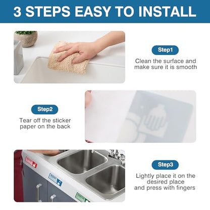 5PCS Wash Rinse Sanitize Sink Labels Stickers, Waterproof Employees Must Wash Hands Sign, Supplies for 3 Compartment Sink,Wash Station, Kitchens, Restaurant, Food Trucks,Office - color: Wash Rinse Sanitize Sink Lables 372