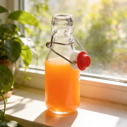 6 Pack Swing Top Bottles, 4OZ Flip Top Glass Bottle with Airtight Grolsch Closures, Reusable Glass Jars for Kombucha, Cold Brew, Homemade Vanilla