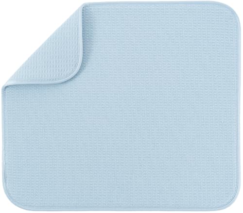 S&T INC. Dish Drying Mat, 16” x 18”, Absorbent Microfiber Kitchen Counter Mat, Dish Drying Pad for Dishes, Utensils, Pots and Pans, Large, Sky Blue - size: 16" x 18"