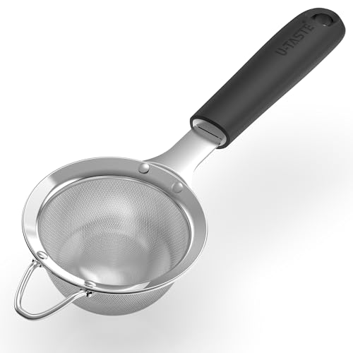 U-Taste Small Fine Mesh Strainer: 18/8 Stainless Steel 3.35in 30 Mesh Kitchen Food Sieve with Sturdy Riveted Silicone Handle, Heavy Duty Deep Handheld Metal Colander for Tea, Juice (Black) - color: (2) Black, size: S-3.35in