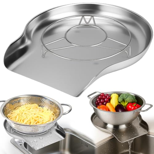 Palksky Colander and Strainer Self Drainer Base Plate Stainless Steel for Kitchen, Metal Countertop Draining Tray for Pasta Rice Noodle Fruit Veggie Food Strainer & Ceramic Colander - color: Strainer Self -Drainer Base Plate