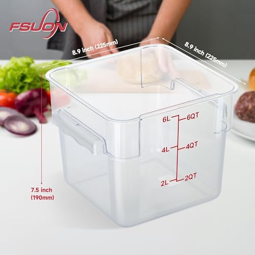 4 Pack 6 Qt Square Polycarbonate Food Storage Containers with Lids | Clear BPA-free PC with lids, side handles, measurement scale and stackable design; for food prep, storage and freezer use. - color: 6Qt