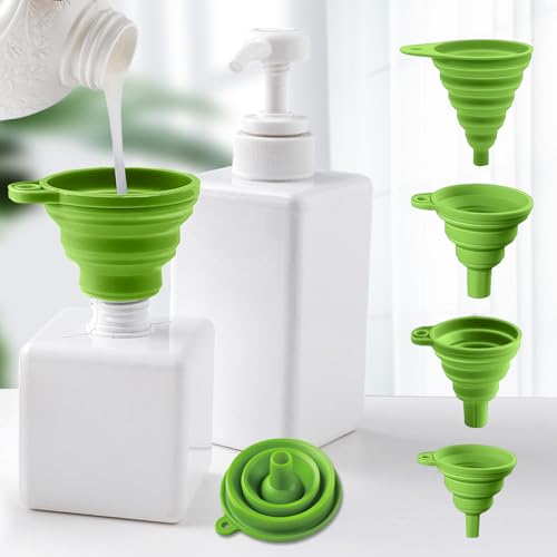 4 Pack Collapsible Silicone Funnels Kitchen Use Foldable Food Grade Liquid Transfer Tools Oil Water Spice Jar Bottle Filling, 12 g, 15 g, 20 g, 35 g - color: Green, size: 4Pack