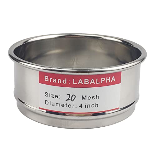 LABALPHA 20 Mesh Lab Sieves, Test Sieve #20 Mesh, 4'' Diameter, 304 Stainless Steel Wire Cloth (0.9mm) - size: 20 mesh (0.9mm)
