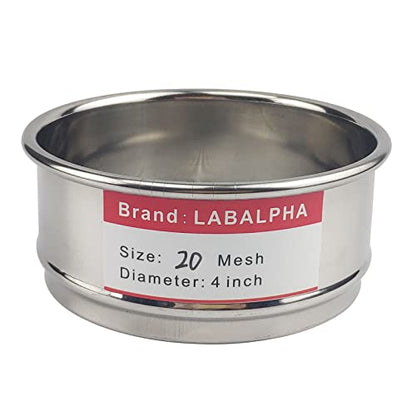 LABALPHA 20 Mesh Lab Sieves, Test Sieve #20 Mesh, 4'' Diameter, 304 Stainless Steel Wire Cloth (0.9mm) - size: 20 mesh (0.9mm)