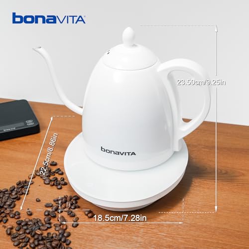 Bonavita Cosmopolitan 1.0L Gooseneck Electric Kettle, Stainless Steel Water Boiler for Coffee Brew and Tea Precise Pour Control, 6 Preset Temps, Glass Touch Panel, 1200W Fast Boil, White - color: White
