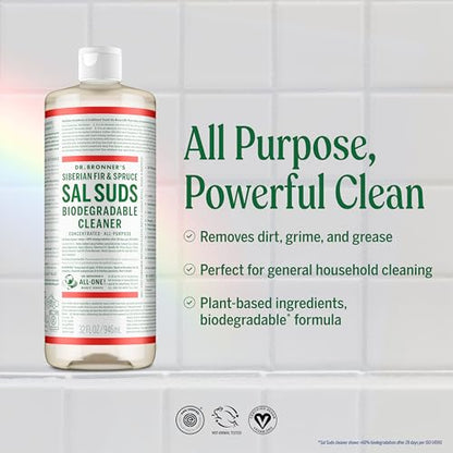 Dr. Bronner's Sal Suds Biodegradable Cleaner (16 oz) – All Purpose Pine Mop Detergent for Floors, Laundry & Dishes, Multi Surface Concentrate, Heavy-Duty Degreaser - size: 16 Fl Oz (Pack of 1)