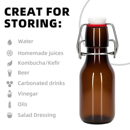 1Pc Amber Swing Top Brewing Bottles with Leak Proof Easy Caps, Glass Beer Bottle Flip Top Bottles For Kombucha, Kefir, Vanilla Extract, Beer (4oz Round)