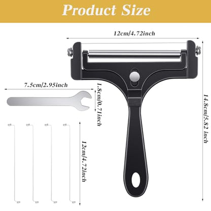 Wire Cheese Slicer Adjustable Handheld Cheese Cutter Stainless Steel Food Slicer for Block Cheeses with 4 Extra Wires and Wrench Handheld Butter Block Cutter for Mozzarella Cheddar Gruyere