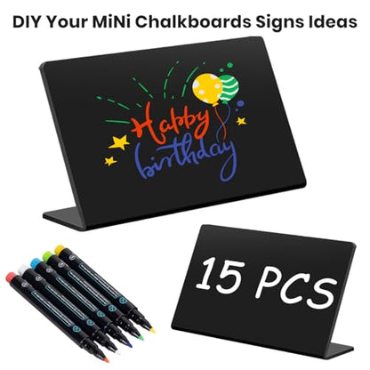 15 Pcs Acrylic Mini Chalkboard Labels for Food, 3x5 Inch Food Label Table Sign Cards, Mini Chalkboard Labels, Reusable Buffet Displays, Bright Black, Includes 5 Liquid Chalk Markers - color: Black