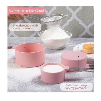 10Pcs Measuring Cups & Spoons Set, Stackable Cups and Spoons, Nesting Measure Cups with Stainless Steel Handle, Kitchen Gadgets for Cooking & Baking (Pink) - color: Pink