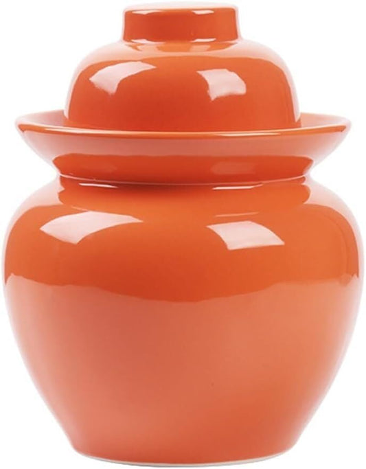 Porcelain Pickle Jar,Ceramics Fermentation Crock Pickling Pot,Fermenting Jar with Water Seal Airlock Lid(Orange,1.75Kg) - color: Orange, size: 1.75Kg