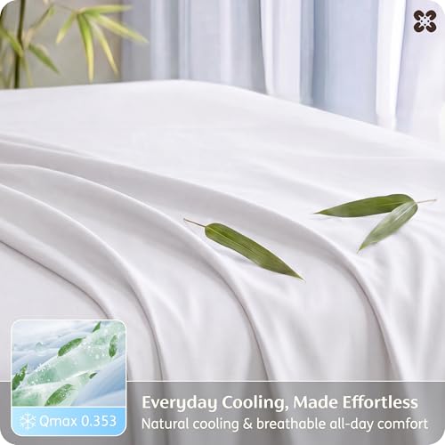 Bedsure PureWoven 100% Rayon Derived from Bamboo, Queen Sheets, 4 Pieces | Cooling Sheets for Hot Sleepers, Breathable & Silky Soft, 16" Deep Pocket, Hotel Luxury Bedding, White - color: 02 - White, size: Queen