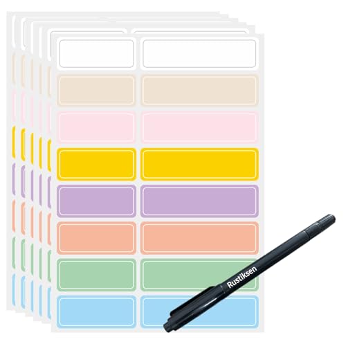 Colorful Waterproof Adhesive Labels 320 Pack Blank Stickers with Marker Pen， Personalized Sticky Tags, Reusable & Washable for Water Bottles, Book, Stationery, Home Kitchen Organization - color: Multicolored