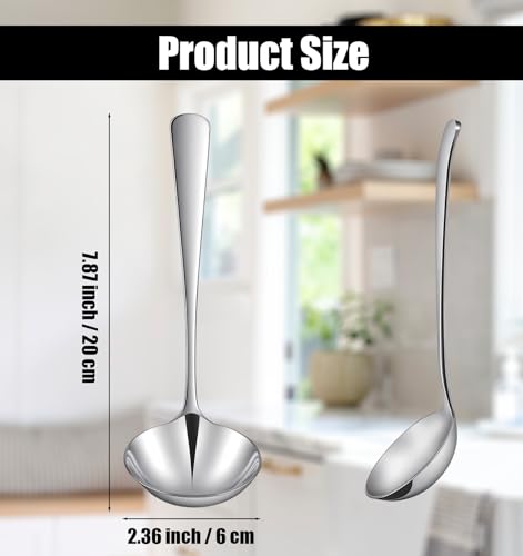 7.9 Inch Small Soup Ladle, Stainless Steel Gravy Ladle Stainless Steel Mirror Polished for Spooning Sauces or Gravies (Silver)