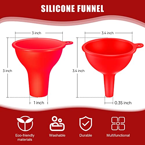 Silicone Funnels 4 Pieces Wide Mouth Funnel Small and Large Flexible Condiment Sauce Canning Set for Squeeze Bottles Jars Cans, Spice Filling Bottles Liquid Oil and Powder(Red)