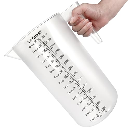 Plastic Measuring Cup with Handle, Pool Chemical Measuring Cup, Plastic Measuring Pitcher for Liquid Mixing, Pouring, Lawn Care, Pet Food, Motor Oil, Laboratory and More (120, Fluid Ounces, 3500ml) - size: 120 fl oz