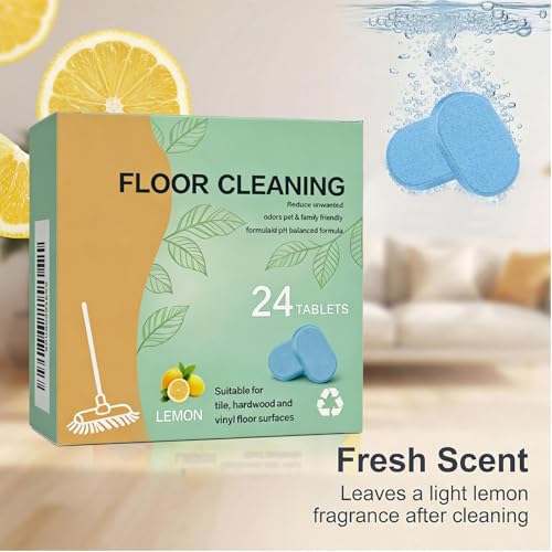 Floor Cleaning Tablets, 24 Count, Hard Floor Cleaner Tablets, Lemon Scent, Multi-Surface Effervescent Cleaner for Hardwood, Tile, Vinyl and Laminate Floors, Streak-Free