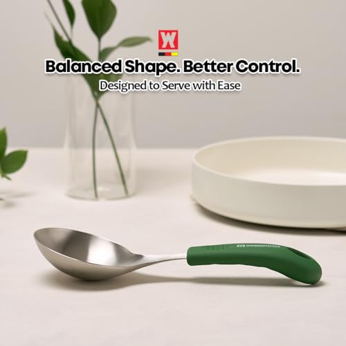 Short Stainless Steel Ladle 220mm (8.6”) – SUS304 Thick Deep Bowl Head with Soft-Grip Silicone Handle – Lightweight Mini Soup & Serving Spoon for Cooking – 5 Color Options (Green) - color: Green