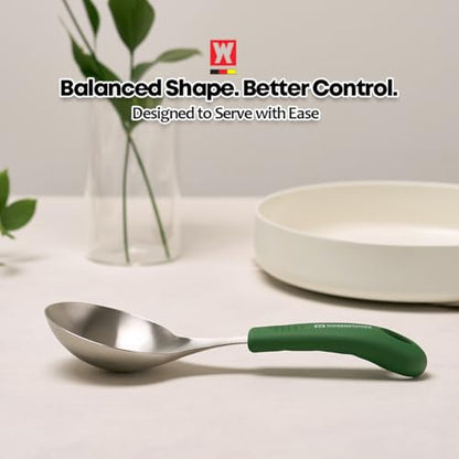 Short Stainless Steel Ladle 220mm (8.6”) – SUS304 Thick Deep Bowl Head with Soft-Grip Silicone Handle – Lightweight Mini Soup & Serving Spoon for Cooking – 5 Color Options (Green) - color: Green