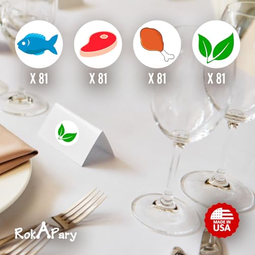 324 Meal Stickers for Events – Food Labels for Wedding, Receptions, Birthday, Baby Shower, Catering & Parties – Vegetarian, Chicken, and Beef Stickers – Easy Peel Labels for Meal Identification Color