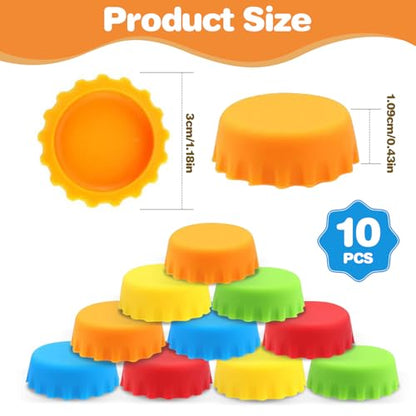 Reusable Beer Bottle Caps, 10 Multicolor Silicone Bottle Caps for Soda & Homebrew, Leakproof, BPA-Free, Dishwasher Safe