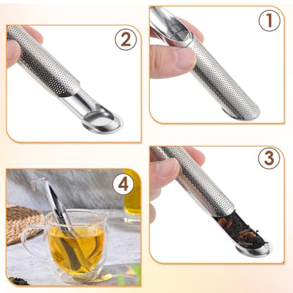3Pcs Tea Infuser Fine Mesh Strainer Tea Steeper for Loose-Tea Stainless Steel Long Handle Infuser for Coffee Spices Seasonings, Silver