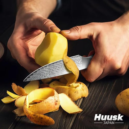 Huusk Japanese Kitchen Utility Knife 5" - Stainless Small Chef Knife with Resin Handle & Sheath, Full Tang Japanese Petty Knives for All Purpose, Sharp Paring Knives for Vegetable & Fruit, Men Gifts