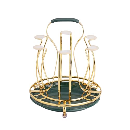 Cup Drying Rack Beer Glasses Stand 6 Mugs Metal Drainer Holder Non-Slip Mugs Organizer with Handle for Sink, Coffee Table, Outdoor - color: Green