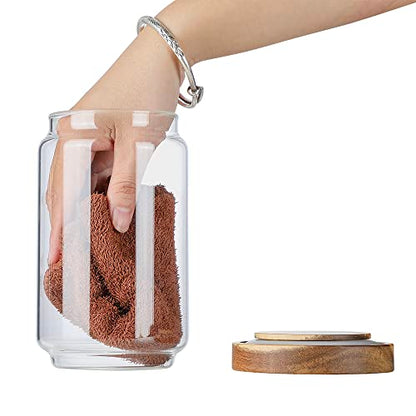 Glass Storage Jars with Wood Lid [Set of 5], Airtight Food Containers Stackable for Coffee Beans| Nuts| Pasta - color: 25oz*2+34oz*2+54oz
