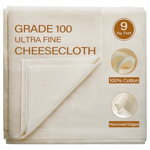 eFond Cheesecloth, 9 Square Feet Grade 100 Cheese Cloths for Straining Reusable, Washable, Lint Free and Ultra Fine Mesh Unbleached Pure Cotton Cheese Cloths for Cooking with Hemmed 2 Edges (1 Yard) - size: 36x36Inch Squares