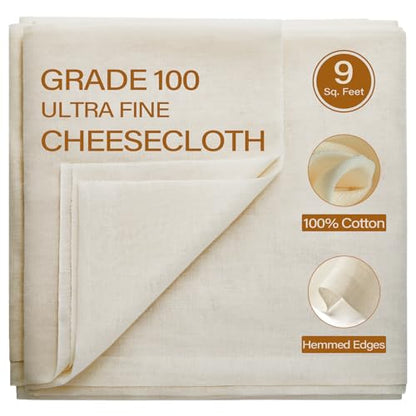 eFond Cheesecloth, 9 Square Feet Grade 100 Cheese Cloths for Straining Reusable, Washable, Lint Free and Ultra Fine Mesh Unbleached Pure Cotton Cheese Cloths for Cooking with Hemmed 2 Edges (1 Yard) - size: 36x36Inch Squares