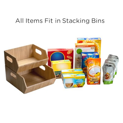 Mobilevision XL Versatile Bamboo Storage Bins for Pantry & Kitchen Cabinet Organizer Multi-Purpose / 2 Piece Stackable Set Larger Bins - size: Set (2 PC): 12" x 10" x 5.25", 8.25" x 10" x 4.5"