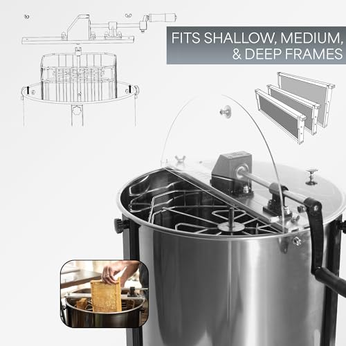 VIVO Honey Extractor 8 Frame Rack (4 Deep Frames), Food Grade Stainless Steel Honey Processing Equipment, Manual Crank Honeycomb Drum Spinner with Transparent Lid, BEE-V004B
