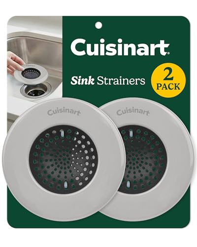 Cuisinart Sink Strainers- 2 Pack Kitchen Sink Drain Strainer & Food Catcher with Enamel-Coated Stainless Steel Rim and Silicone Base, Fits Standard 3.5" Drains, Outer Diameter 4.35", Scratch-Safe - color: Light Gray